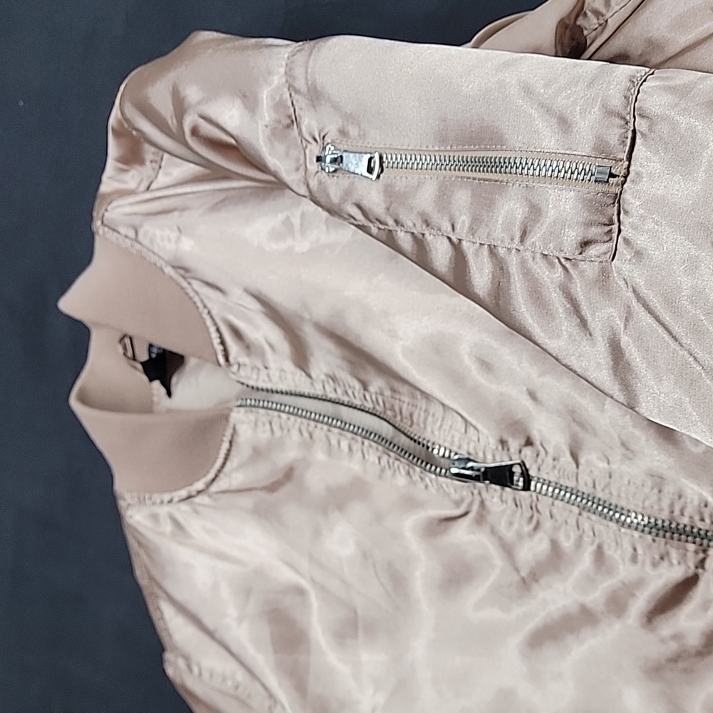 TOPSHOP  Metallic Beige Pink Gold Bomber Full Zip Jacket Size 6 - Picture 12 of 12
